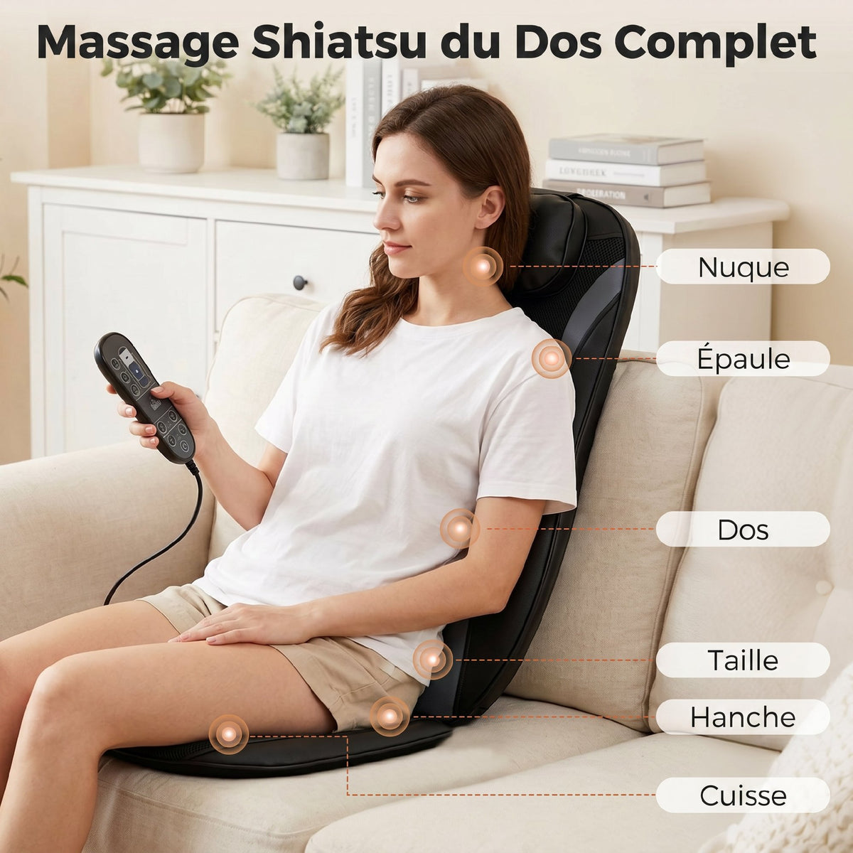 Masseur Dorsal Chauffant, Fauteuil de Massage Tissulaire Profond Vibration 3 Niveaux, Coussin de Massage-3