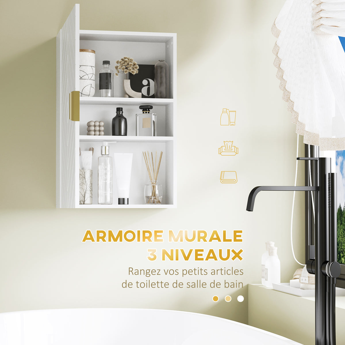Armoire murale de salle de bain, armoire à pharmacie murale meuble de rangement avec étagère réglable-3