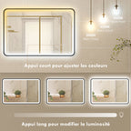 Miroir salle de bain avec éclairage 90 x 60 cm, miroir LED mural, anti-buée, 3 couleurs lumière, dimmable, noir-4