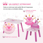 Ensemble table et 2 chaises enfant 3 pièces, pieds en bois massif, table avec chaise motif couronne, pour filles et garçons de 2 à 4 ans, rose-6