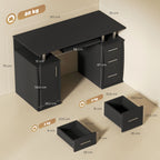 Bureau d'ordinateur, bureau informatique 120 x 55 cm avec plateau pour clavier, 3 tiroirs, pour chambre, domicile, noir-2
