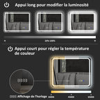 Miroir salle de bain Bluetooth avec éclairage LED 60 x 80 cm, miroir lumineux mural avec horloge, antibuée, argenté-5