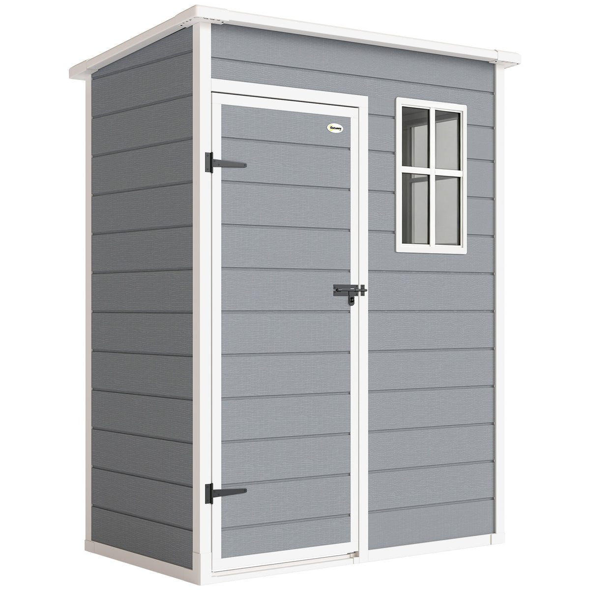 Abri de jardin 1,14 m² pour outils - porte verrouillable, aération et fenêtre - dim. 151L x 92l x 193H cm - plastique, gris-0