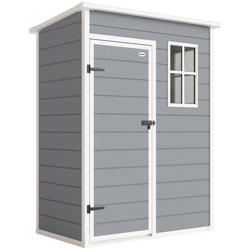 Abri de jardin 1,14 m² pour outils - porte verrouillable, aération et fenêtre - dim. 151L x 92l x 193H cm - plastique, gris-0