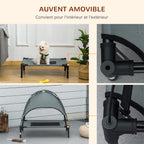 Lit chien sureleve avec parasol, lit de camp chien chat sur pieds tissu Oxford respirant, anti-UV cadre en métal sac de transport inclus couchage extérieur pour chat 161 x 46 x 61 cm gris noir-4