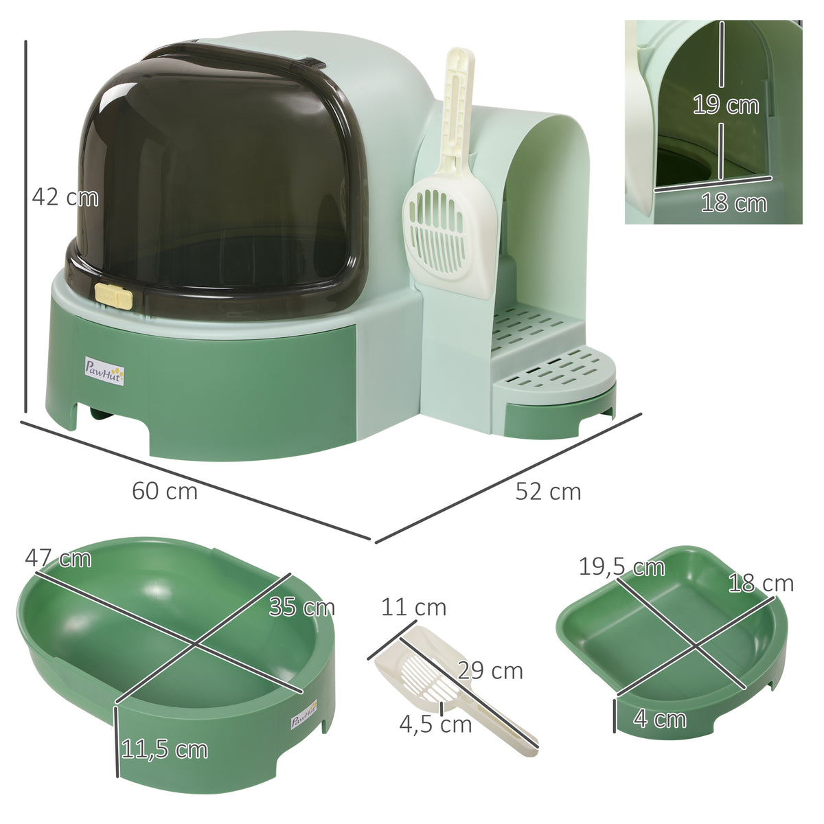 Maison de toilette, bac à litière fermé pour chat Compartiment Inférieur Amovible pour un Nettoyage Facile Pelle inclus-2