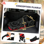Poussette pour chien chariot pliable 3 roues tout-terrain EVA 12" auvent ajustable 2 laisses 109,5x57,5x106,5cm rouge-5
