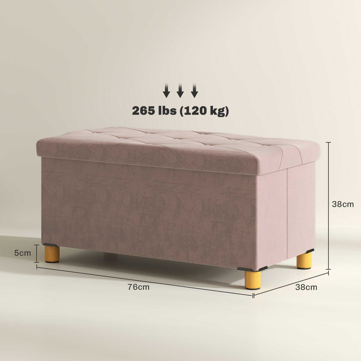 Banc de rangement bout de lit pliable volume 67 L capacité de charge 120 kg avec couvercle 76L x 38l x 38H cm rose-2