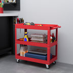 Chariot desserte d'atelier acier 3 plateaux sur roulettes avec poignée charge max. 150 kg 83 x 35,3 x 76 cm acier rouge-9