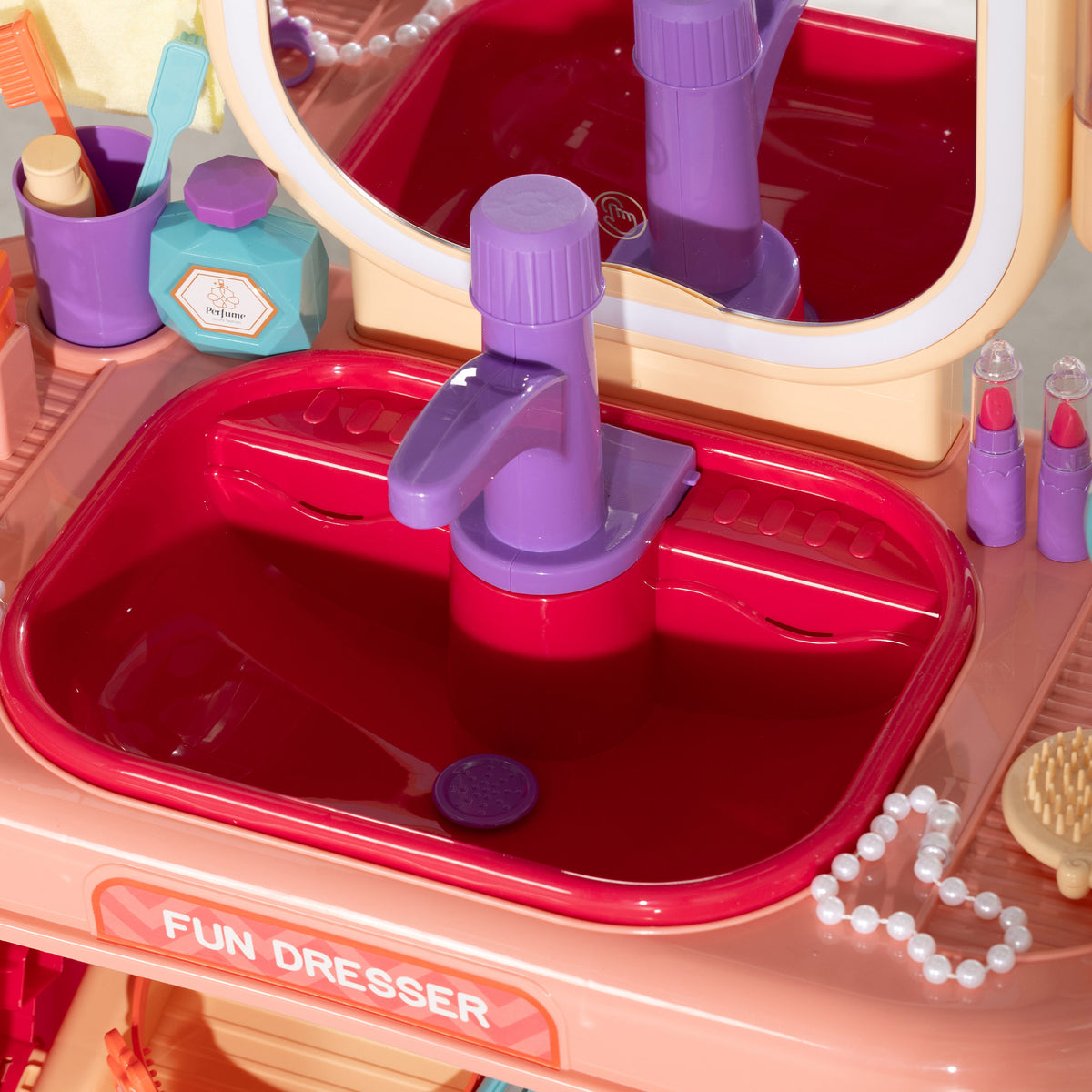 Coiffeuse pour enfants 23 PCS, table de maquillage avec miroir, lumière LED et musique, pour enfants de 3 à 6 ans, rose-8