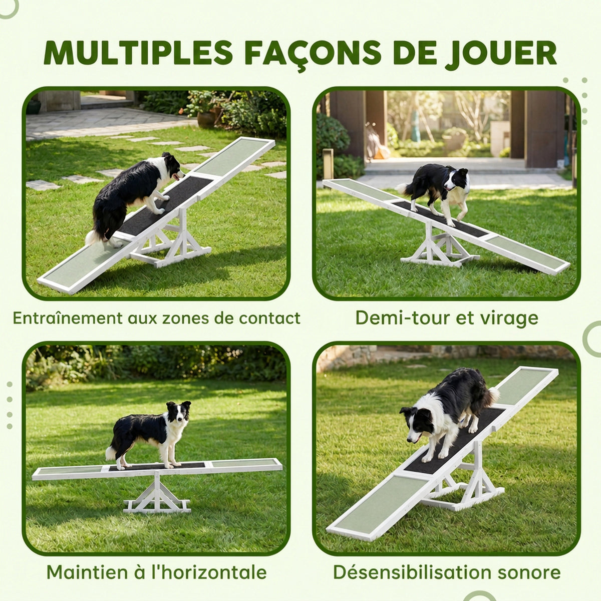 Agility sport pour chien bascule équipement entrainement chien antidérapant 180 x 30 x 30 cm gris blanc-5