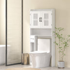 Meuble WC dessus de toilette meuble salle de bain avec placard à porte double et porte-papier 80x19,5x170cm blanc-1