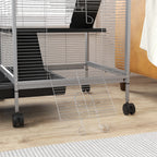 Cage pour Petits Animaux Portable à 4 Niveaux avec Roulettes, 2 Portes, 3 Rampes, Hamac et Plateau Amovible-7