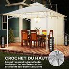 Pavillon Tonnelle de Jardin Toit Double Rideaux et Poches de Rangement Crochet de Plafond 3 x 3 m Crème-6