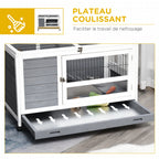 Clapier en bois cage à lapin villa pour lapin avec plateau coulissant, porte verrouillable, dessus ouvrable gris-5