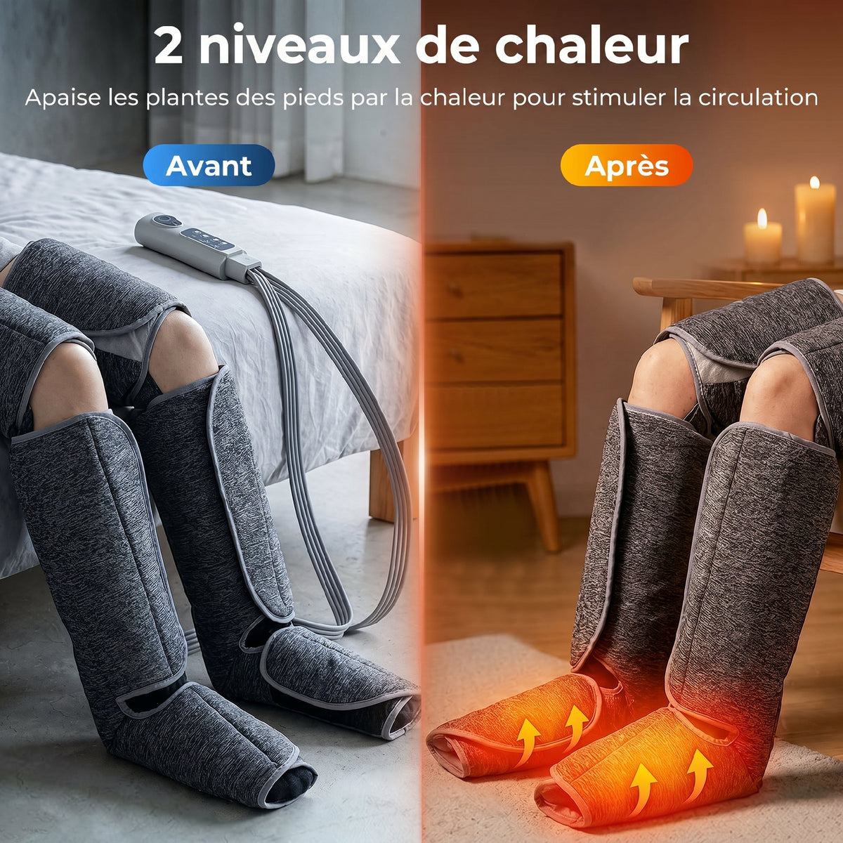 Masseur de jambes, masseur de compression pour les mollets, les genoux, les pieds avec chaleur, 3 modes automatiques-4