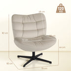 Fauteuil de salon pivotant, chaise rembourrée en chenille sans accoudoirs, assise et dossier larges, 70x80x82cm, crème-2