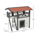Cabane Chat Extérieur avec Terrasse, Escalier, Toit, Niche Villa, 77 x 50 x 73 cm Blanc et Rouge-2