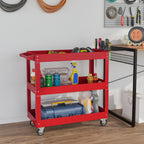 Chariot desserte d'atelier acier 3 plateaux sur roulettes avec poignée charge max. 150 kg 83 x 35,3 x 76 cm acier rouge-1
