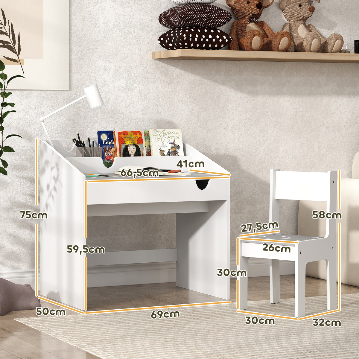 Ensemble Bureau et chaise pour enfants, avec rangement, tiroir coulissant, pour les 3-6 ans, motif étoilé - Gris-2