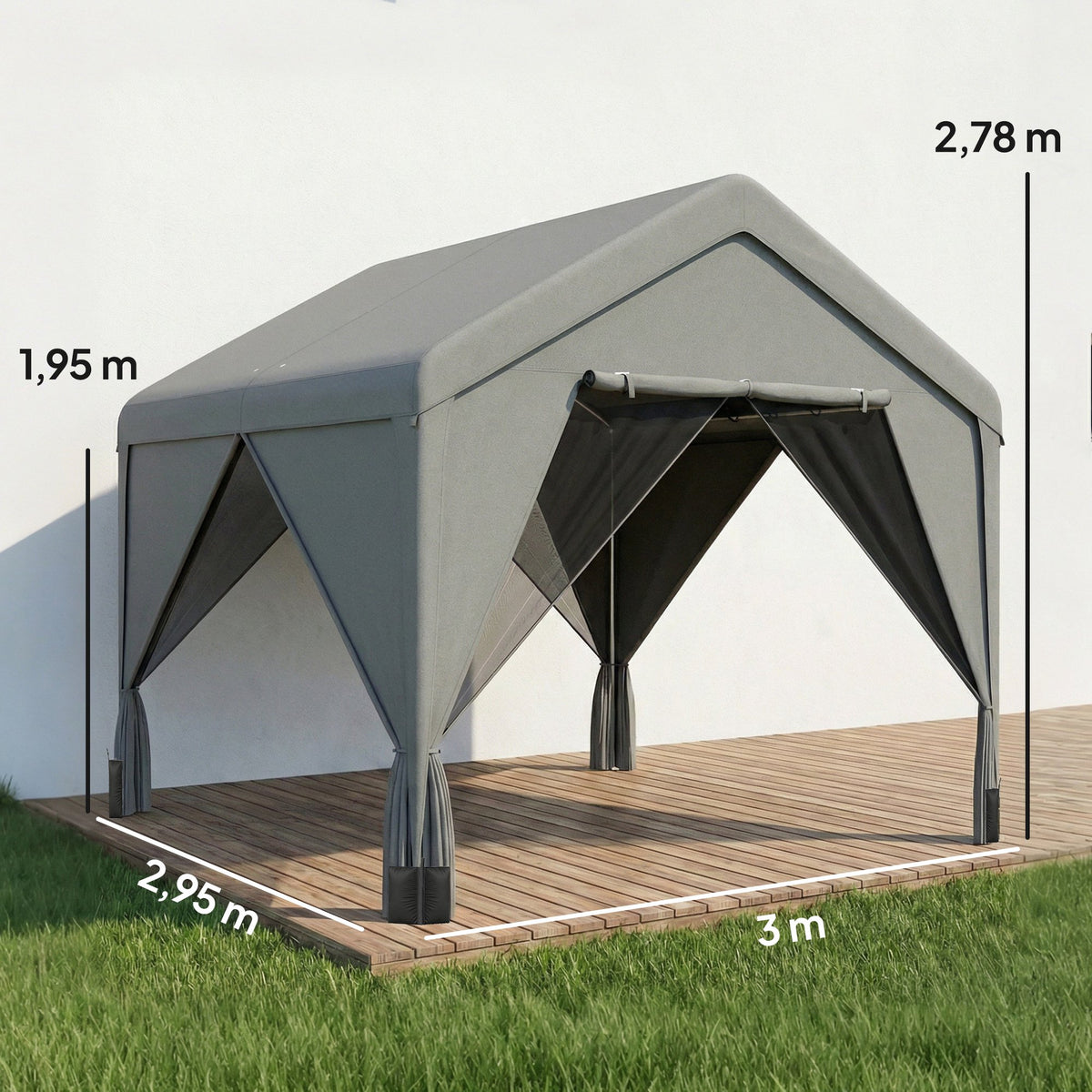 Tonnelle de jardin pavillon de jardin hydrofuge structure robuste en acier galvanisé avec toit double pente 3x3m gris-2