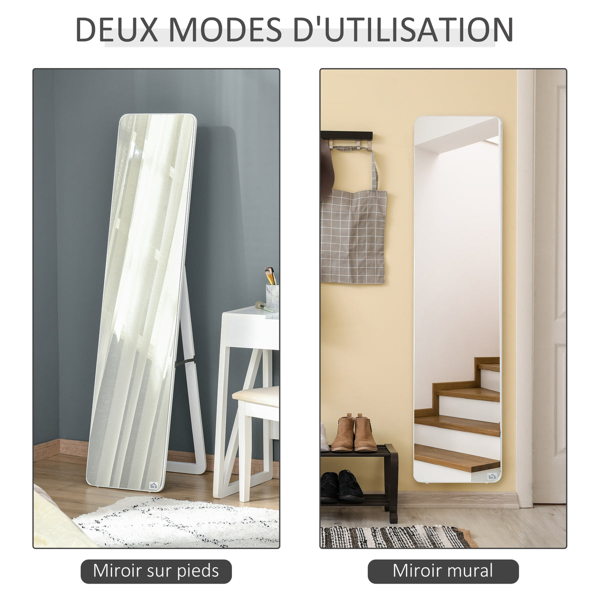 Miroir sur Pied et Mural rectangulaire dim. 37L x 43l x 156H cm Bois Aspect Blanc-4
