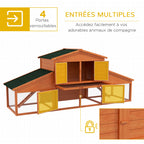 Clapier cage à lapins rongeurs poulailler XXL 2 étages 2 enclos tiroir déjection 2,25L x 0,70l x 1H m bois massif pin-3