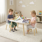 Ensemble table et 2 chaises enfant design scandinave motif oreille de lapin bois pin blanc-9
