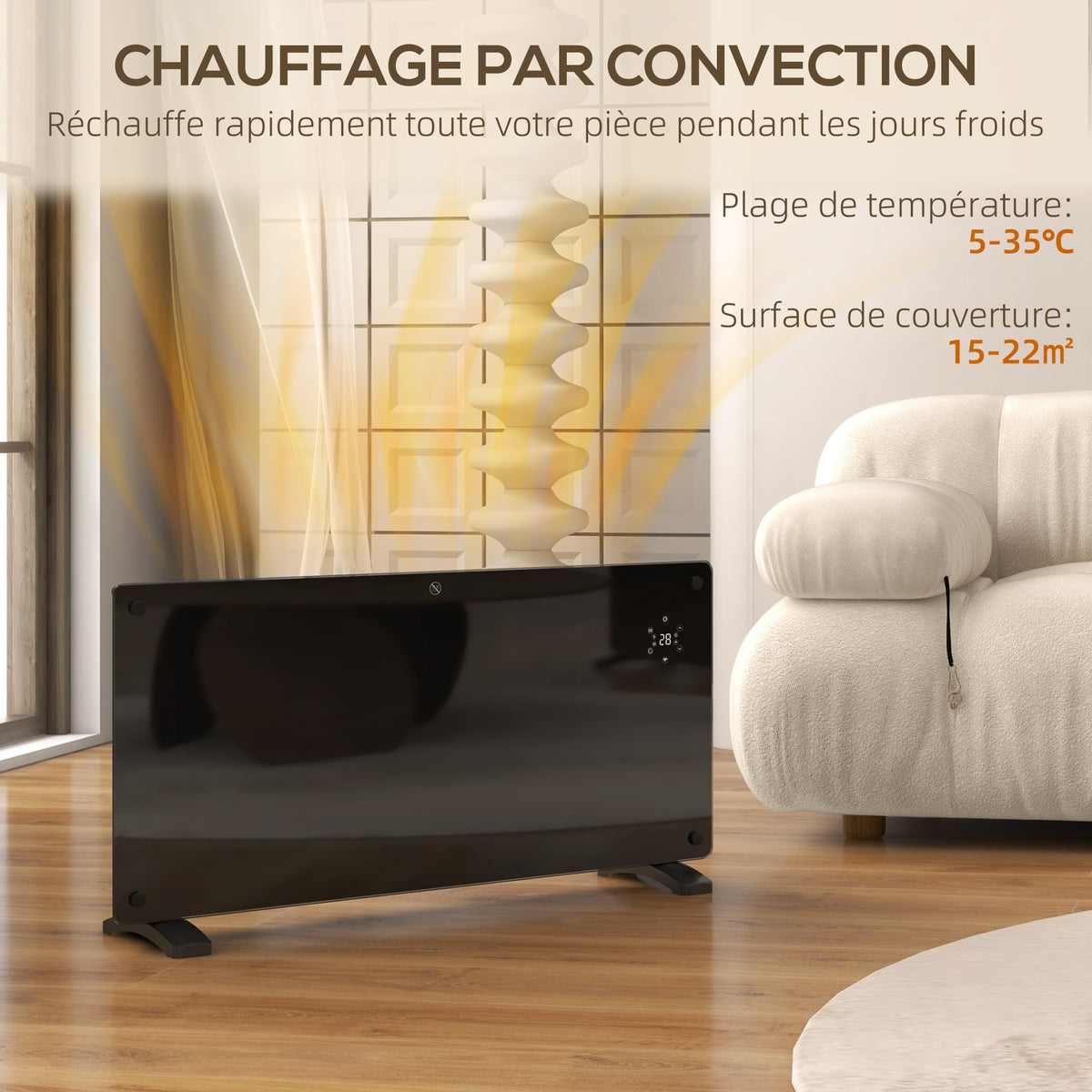 Radiateur électrique au sol ou mural 2000W affichage LED, minuterie 24 heures ou hebdomadaire, thermostat, télécommande-4