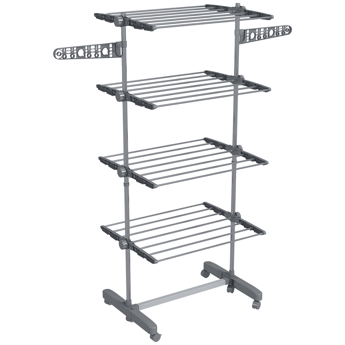 Séchoir à Linge étendoir pliable ailes latérales utilisation intérieure et extérieure 142 x 55 x 172 cm 4 niveaux gris-0