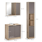 Ensemble de Meuble sous lavabo, armoire avec miroir et meuble colonne pour salle de bain en bois chêne Clair Gris-2