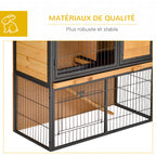 Clapier à lapin cage à lapin 2 niveaux 3 portes verrouillables rampe toit ouvrant bitûmé métal époxy pin pré-huilé-6