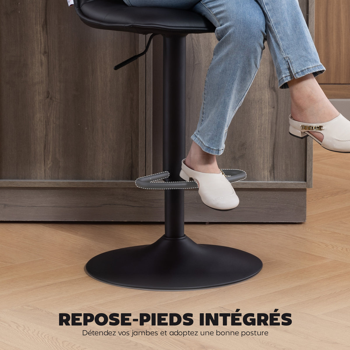 Lot de 2 tabourets de bar, chaises de bar réglable en hauteur avec assise pivotant en PU 44 x 45 x 85-106 cm noir-7