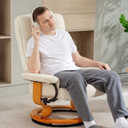 Fauteuil de relaxation inclinable avec repose-pied, pivotant, cadre en bois , revêtement synthétique crème-7