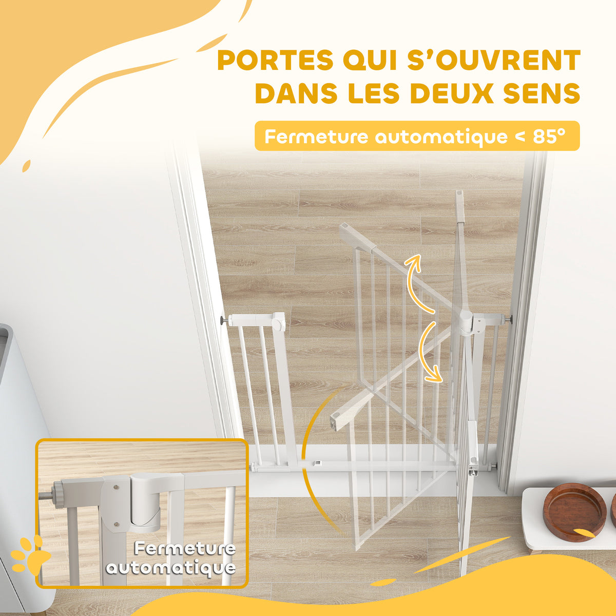 Barrière de Sécurité pour Chiens et Bébés 76 à 88 cm avec Extension, Fixation par Pression sans Perçage, 76 à 88 cm, Blanc-4