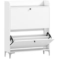 Meuble à chaussures 16 paires, armoire à chaussures avec 2 tiroirs rabattables, étagères réglables, 80x24x101cm, blanc-0