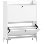 Meuble à chaussures 16 paires, armoire à chaussures avec 2 tiroirs rabattables, étagères réglables, 80x24x101cm, blanc-0