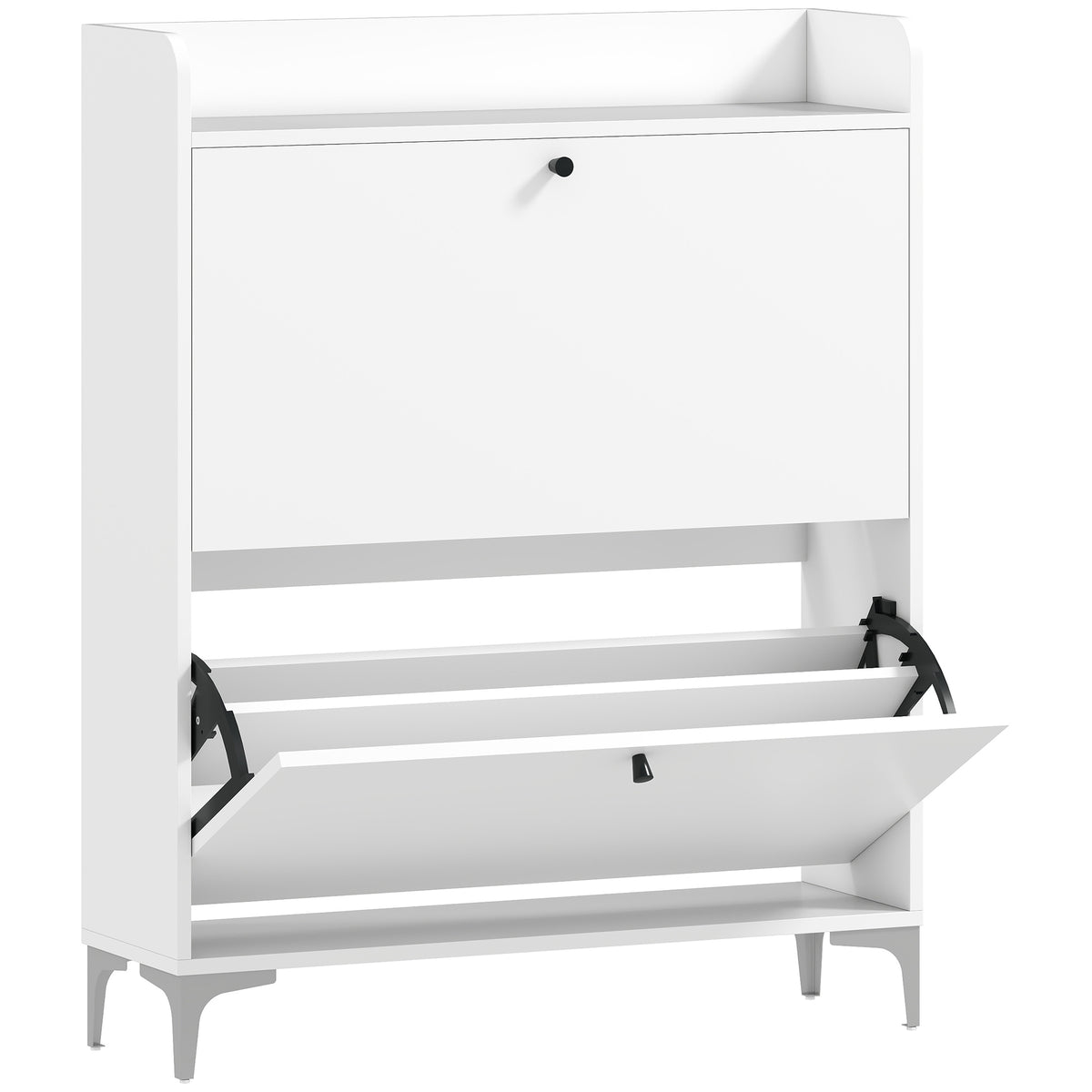 Meuble à chaussures 16 paires, armoire à chaussures avec 2 tiroirs rabattables, étagères réglables, 80x24x101cm, blanc-0
