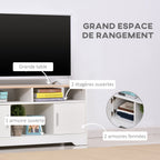 Meuble TV banc TV en bois grand espace de rangement avec 2 compartiments ouverts 2 armoires à porte une armoire ouverte 105 x 40 x 52 cm blanc-4