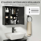 Meuble salle de bain avec miroir, placard à portes et 6 compartiments ouverts, 60 x 14,5 x 49,4 cm, noir-5