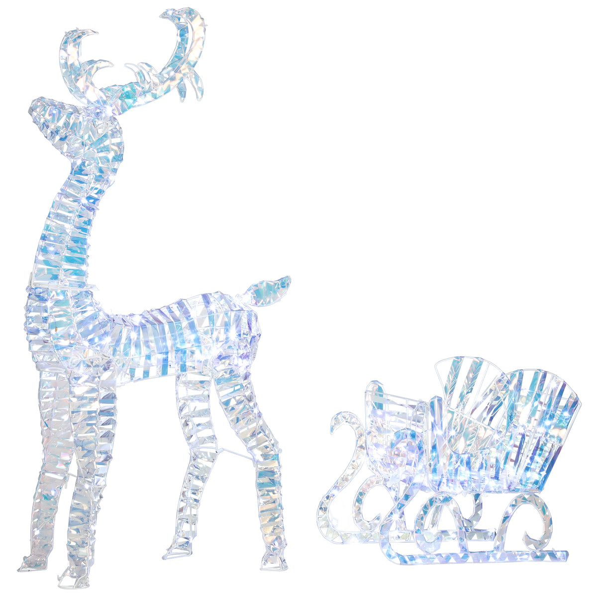 Renne et traîneau lumineux de Noël avec 170 LED blanc chaud, décoration de Noël pour intérieur et extérieur, 60x29x115cm-0