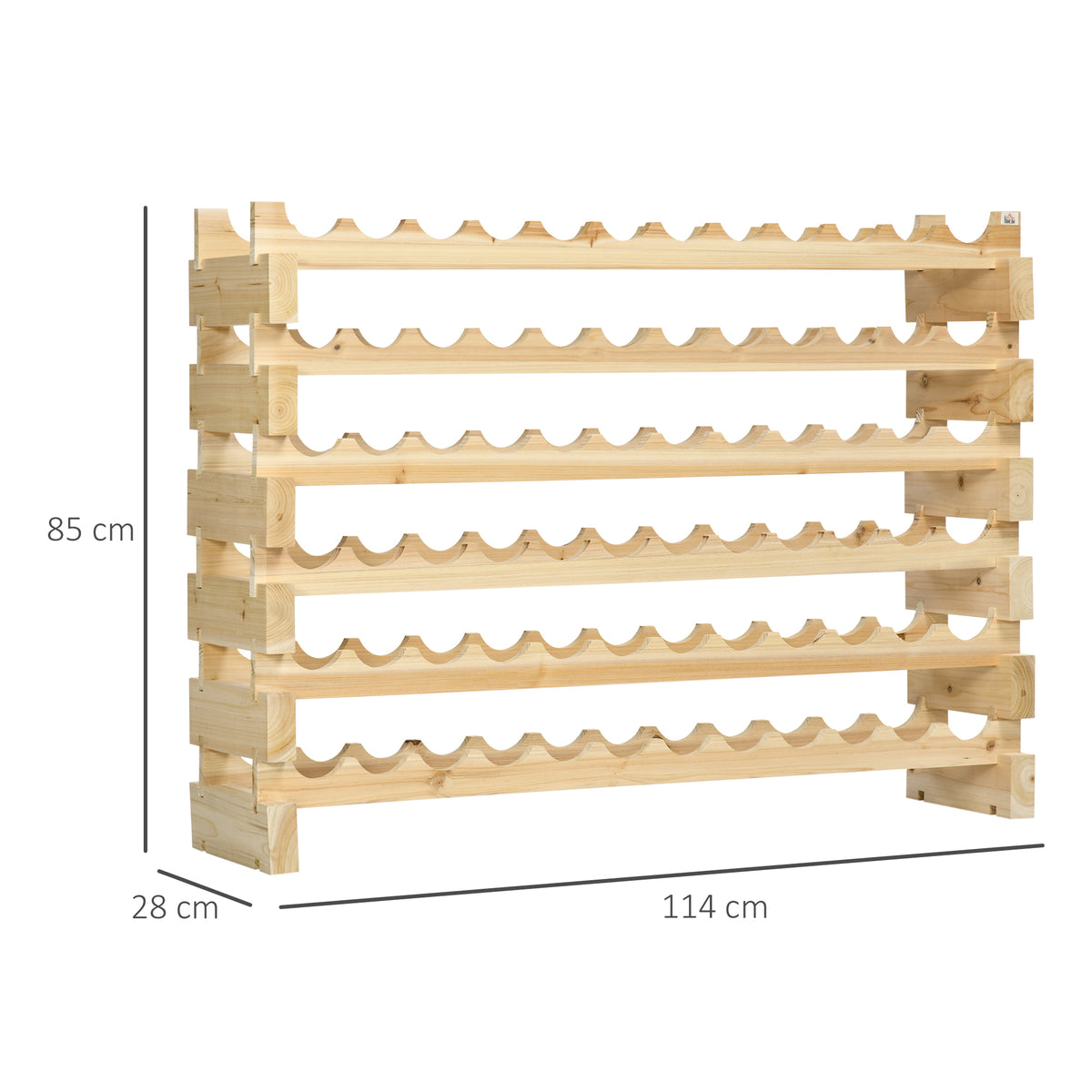Casier à bouteilles pour 72 bouteilles, étagère à vin avec 6 niveaux modulable et superposable, casier à vin en bois de sapin massif, pour cave, bars, sous-sols, 114x28x85cm, bois naturel-2