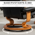 Fauteuil de relaxation inclinable avec repose-pied, pivotant, cadre en bois , revêtement synthétique noir-4