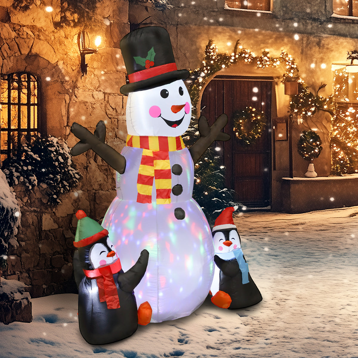 Bonhomme de neige et pingouins gonflable de Noël de 180 cm avec lumières LED, décoration de Noël intérieur et extérieur-7