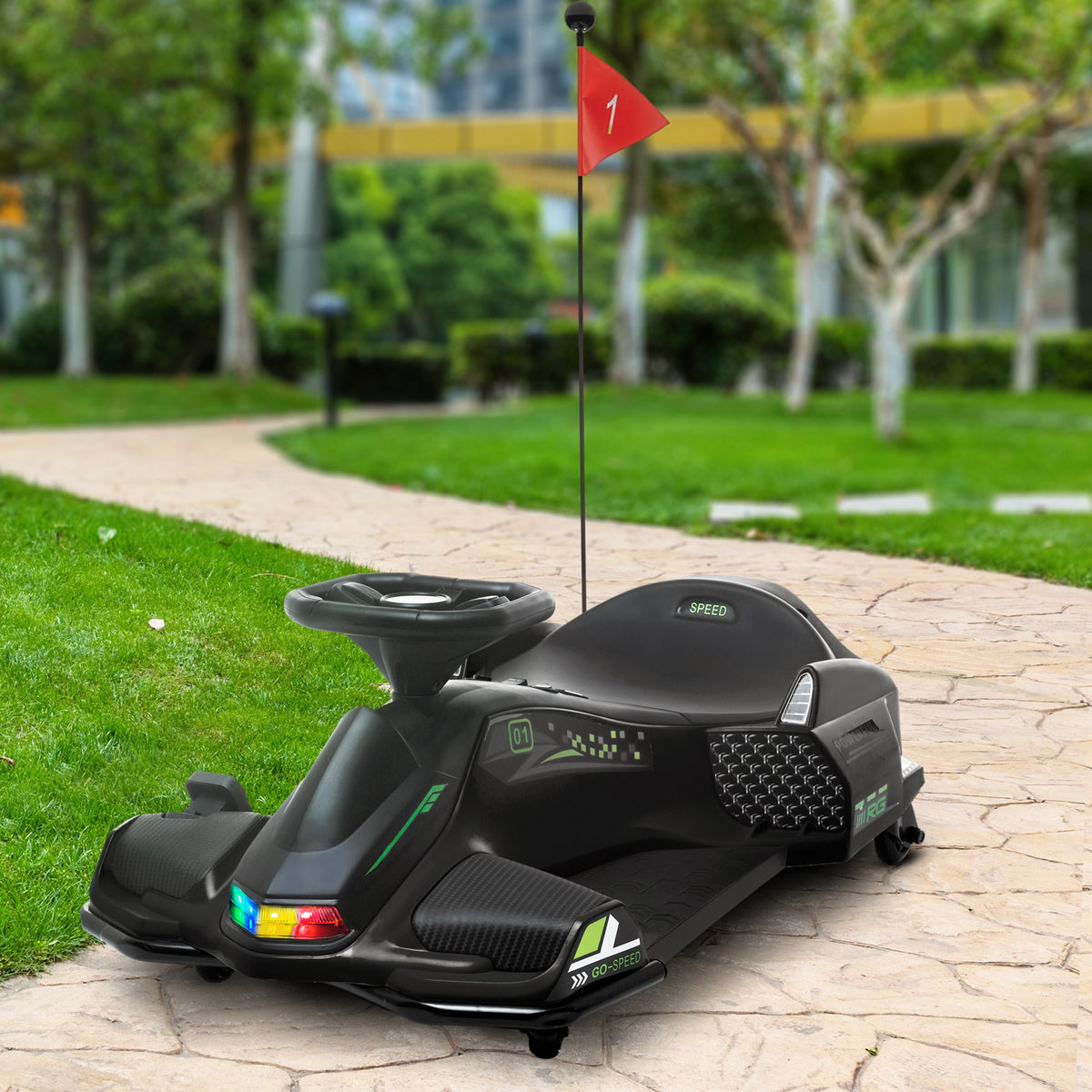 Kart électrique pour enfant 12V, karting enfant, vitesse réglable 3-8 km/h, mode de dérive, 90 x 53 x 99 cm, noir-9