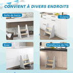 Marche pied enfant marchepied enfants 2 marches pour enfants 3 à 8 ans en bois charge max. 20 kg blanc-3
