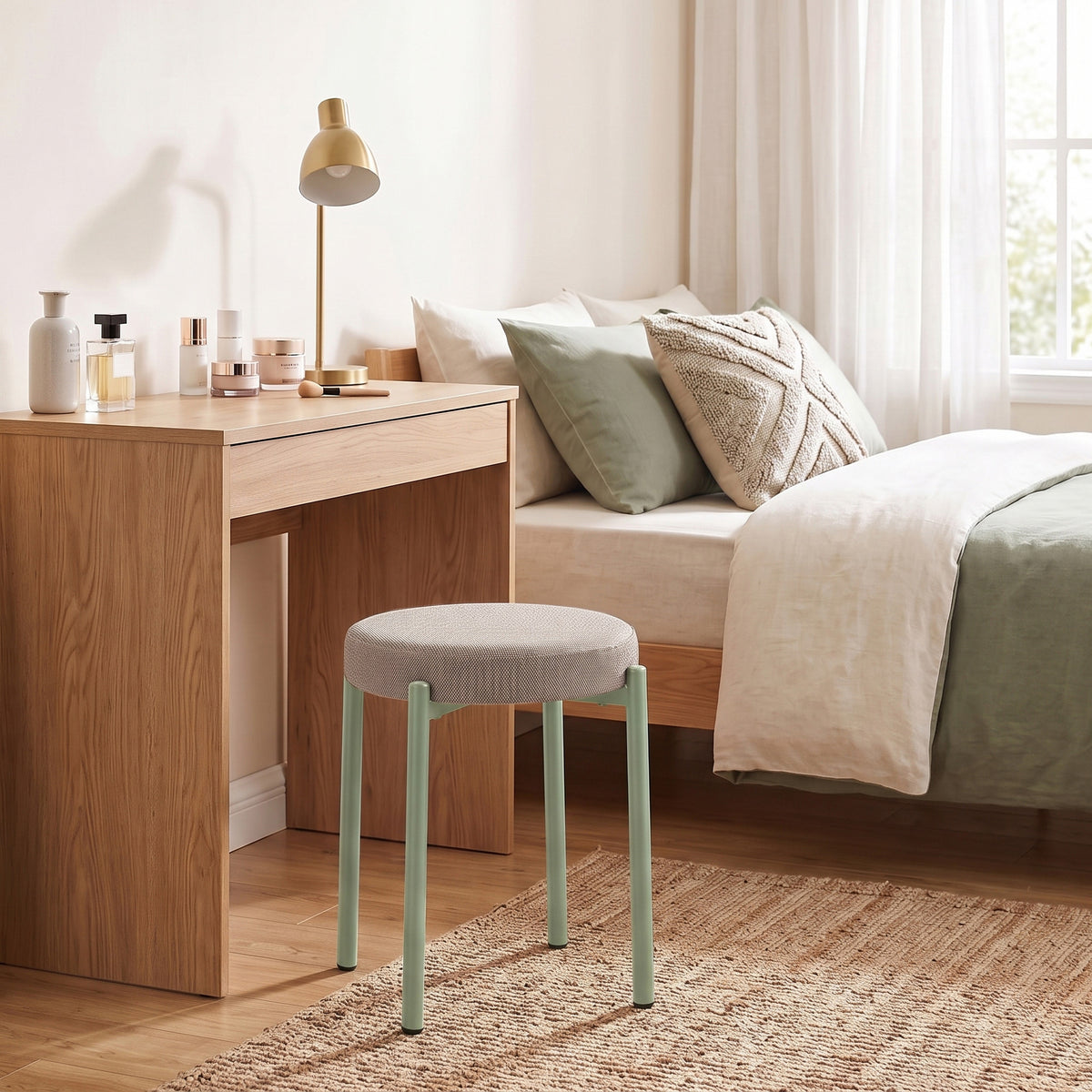 Lot de 4 Tabourets Empilables Ronds avec Assise Rembourrée, sans Dossier, Gain de Place, 45 x 45 x 47,5 cm, Marron Cair-8