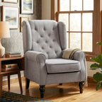Fauteuil de salon capitonné avec assise large, pieds en bois, style classique, grand confort, 74 x 86 x 102 cm, gris-7