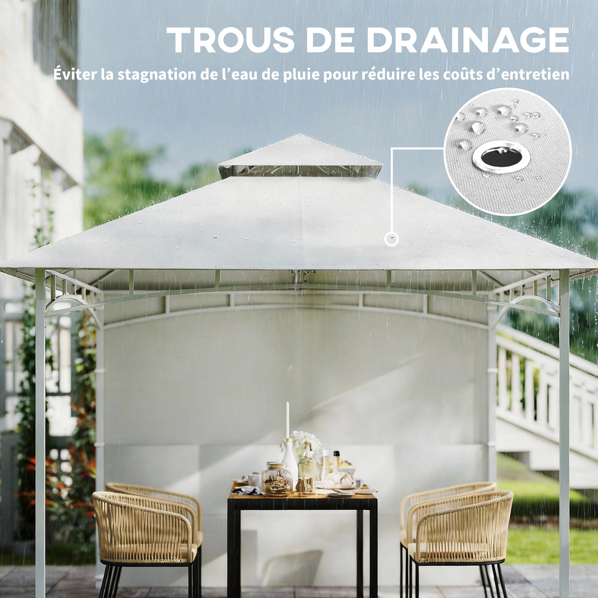 Pavillon Tonnelle de Jardin Toit Double Rideaux et Poches de Rangement Crochet de Plafond 3 x 3 m Crème-7