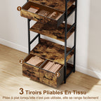 Bibliothèque étagère de rangement à 6 niveaux avec 4 étagères, 3 tiroirs en tissu, 60x30x176cm, brun rustique-4